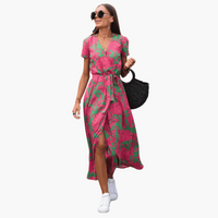 Pauline | Elegantes Wickelkleid – Rosa und Grün
