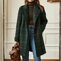 Ursula | Damen Mantel Kariert Knopfleiste Elegant Herbst Klassisch – Dunkelgrün