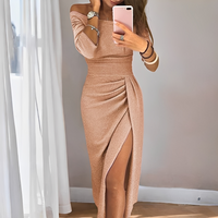 Babette - Elegantes Damenkleid mit Schlitz – Beige