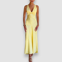 Zahara | Elegantes ärmelloses Abendkleid V-Ausschnitt – Gelb