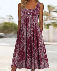 Damen Rundhalsausschnitt Ärmelloses Ibiza Kleid | Midi – Bordeaux