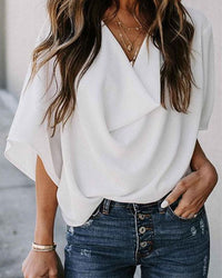 Heidi-Mode | Lässige Bluse Mit V-Ausschnitt Für Frauen – Weiß