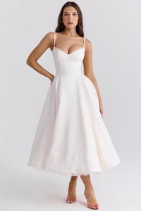 Luce - Satin-Tüll-Midikleid – Weiß