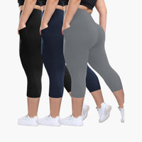 Capri-Leggings Set - Für Damen mit hoher Taille Sport – Schwarz/Marineblau/Grau