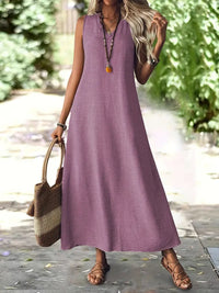 LISET - ÄRMELLOSES LANGES UND LOCKERES KLEID – Lila