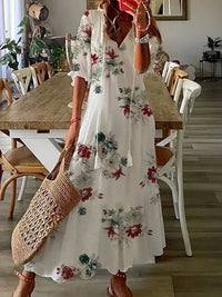 Seren - Boho-Blumenkleid – Rot-Weiß