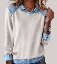 Ravit - Denim Strickoberteil Mit Langen Ärmeln – Beige