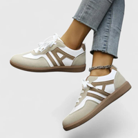 Anja | Damen Retro Sneaker Schnürung Vintage Modern Casual Urban – Khaki und Weiß