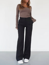 Damen Gerades Bein Chino Hose – Schwarz