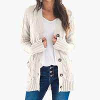 Damen Strickjacke mit Knopfverschluss und Vordertaschen – Weiß