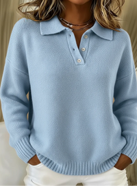 Mara | Eleganter Strickpullover Damen mit Polokragen – Blau