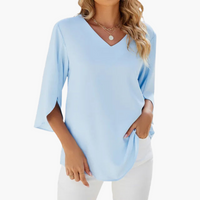 Sommerbluse mit V-Ausschnitt für Damen – Leicht & Elegant – Blau