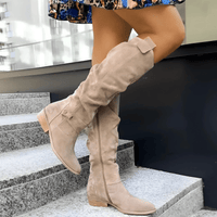 Celine | Gepolstert Runde Spitze Kniehohe Stiefel – Beige