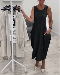 Katharina | Ärmelloses Patchwork-Kleid – Schwarz