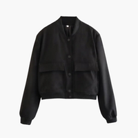 Damen Utility Bomberjacke mit großen Taschen – Schwarz
