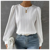 Damen Elegante Plissierte Bluse | Langarm – Weiß