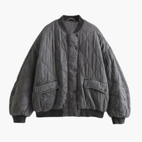 Damen Steppjacke mit Druckknopfverschluss und Vordertaschen – Grau
