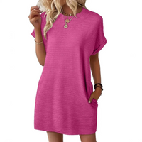 Clariss | Damen T-Shirt Kleid Kurzarm Rundhals Mini Sommer – Rosarot