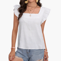 Bluse mit eckigem Ausschnitt für Damen – elegant & luftig – Weiß