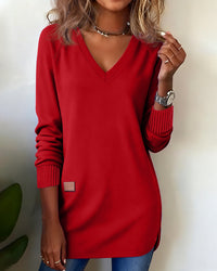 Emma | Modischer Damen Pullover V-Ausschnitt elegant – Rot