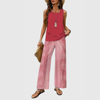 Karin | Damen Zweiteiler Weitbein Hose Set Elegant Koordiniert Modern – Rot