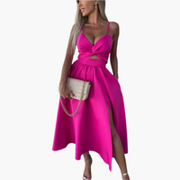 Elegantes Midikleid für Damen – Sommerkleid mit Trägern – Roséwein