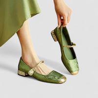 Natascha | Damen Schuhe Niedriger Absatz Riemendetail Elegant Alltag – Grün
