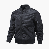 Herren Bomberjacke mit Reißverschluss und Ärmeltasche – Schwarz