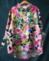 Rosa | Aquarell Blumen Oversized Hemdbluse – Rosa