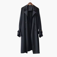 Damen Trenchcoat mit Reverskragen und Doppelknopfverschluss – Schwarz