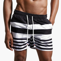Gestreifte Badeshorts - Herren Schwimmshorts mit Kordelzug – Schwarz