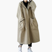 Damen Oversize Trenchcoat mit Kapuze und großen Taschen – Khaki