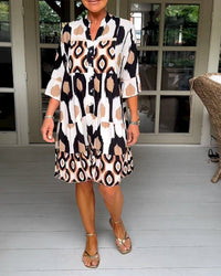 Amy Midi-Kleid | Lässiges A-Linien-Midi-Sommerkleid mit Muster – Weiß