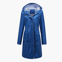 Damen Trenchcoat mit Kapuze und Fronttaschen – Blau