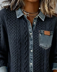 Lena | Chic gestricktes Shirt Damen mit Denim-Details – Dunkelblau