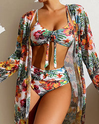 Sunflower | Dreiteiliges Bikini-Set mit Blumen – Weiß