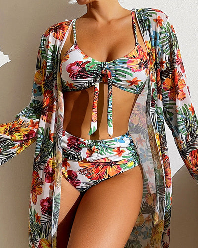 Sunflower | Dreiteiliges Bikini-Set mit Blumen