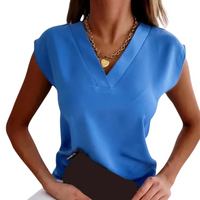 Bequeme Sommerbluse für Frauen - Leichte V-Ausschnitt Bluse – Blau