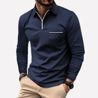 Herren Langarm-Polohemd mit Brusttasche – Marine