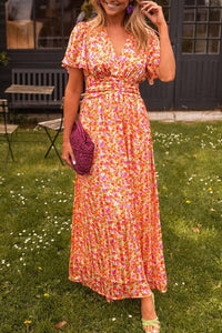 Sommerkleid für Damen - Elegantes Maxikleid mit Blumenmuster – Orange