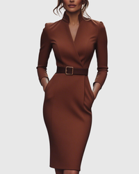 Meirav - Elegantes Midi Kleid – Braun