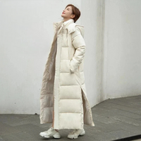 Winterjacke Damen Lang Gepolstert | Mit Kapuze und Reißverschluss – Beige