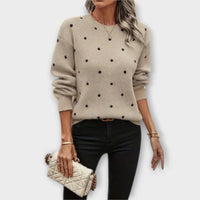 Ava – lässiger langärmliger strickpullover mit tupfenmuster – Khaki