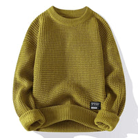 Henning – Waffelgestrickter Pullover Mit Langen Ärmeln – Olivgrün