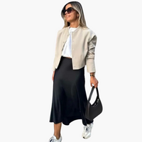 Fließender Satin-Midirock für Damen – Schwarz