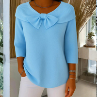 Dorothea | Damen Top Schleifendetail Dreiviertelärmel Feminin Elegant – Blau