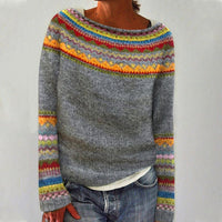 Anna™ | Skandinavischer Strickpullover – Grau/Regenbogen