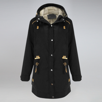 Winterjacke Damen Mit Kapuze | Parka Mit Reißverschluss und Kordelzug – Schwarz