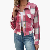 Damen Karierte Jacke mit Knopfverschluss – Rosa
