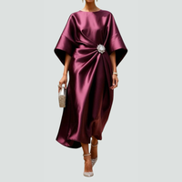 Michaela | Damen Midikleid Fledermausärmel Drapiert Fließend Modern – Rot